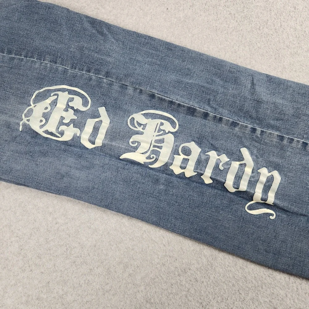 Ed Hardy Jeans Women's 32 Blue Wide Leg Tattoo Embroidered Eagle Heart Graphic‎